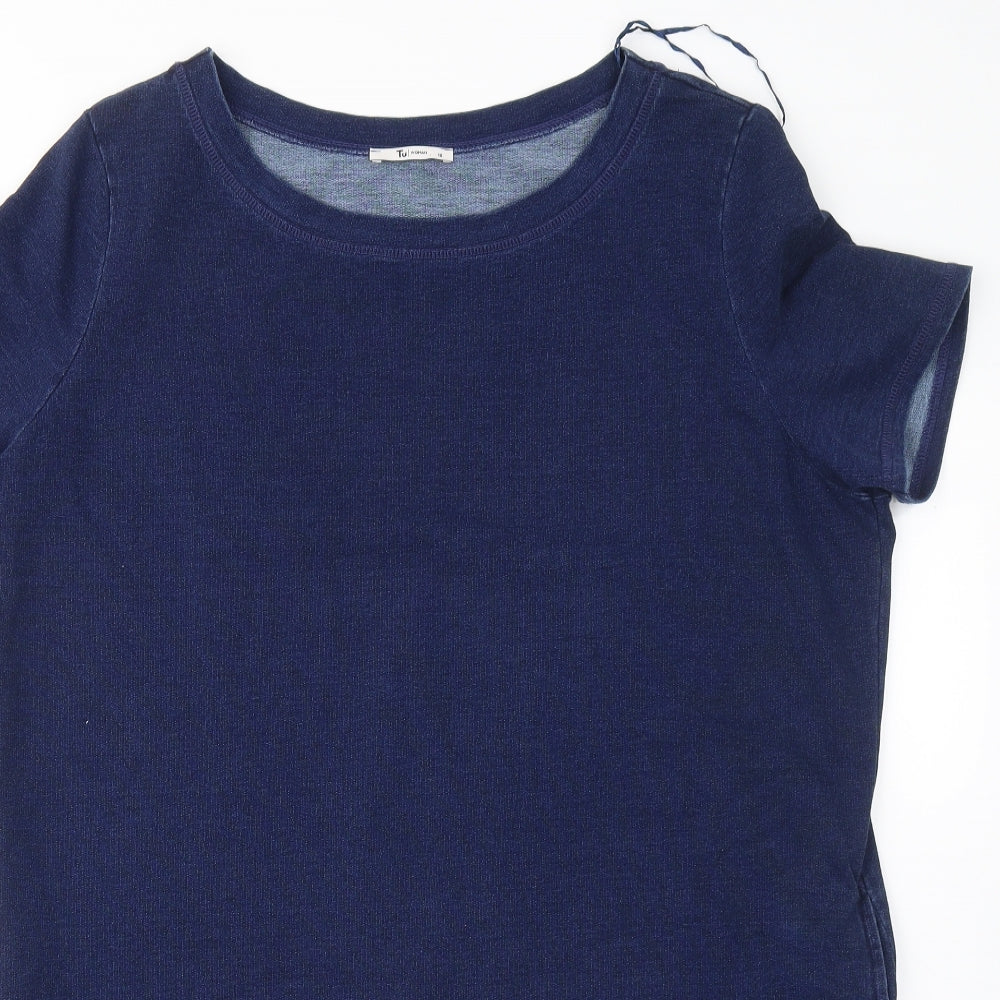 TU Womens Blue Cotton T-Shirt Dress Size 18 Round Neck