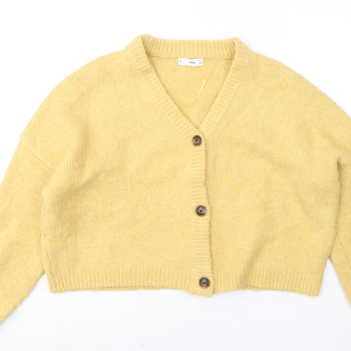 Mango Womens Yellow V-Neck Acrylic Cardigan Jumper Size M