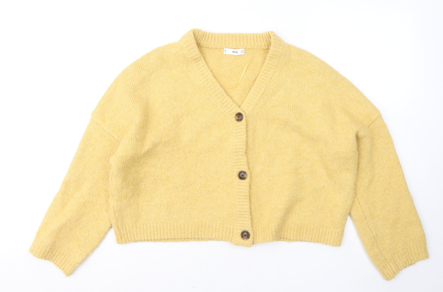 Mango Womens Yellow V-Neck Acrylic Cardigan Jumper Size M