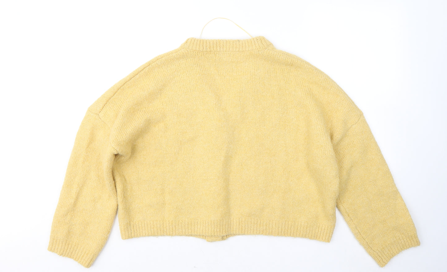 Mango Womens Yellow V-Neck Acrylic Cardigan Jumper Size M