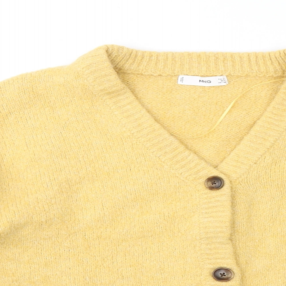 Mango Womens Yellow V-Neck Acrylic Cardigan Jumper Size M