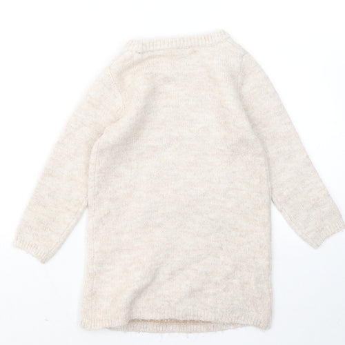 TU Girls Beige Acrylic Jumper Dress Size 18-24 Months Round Neck - Owl