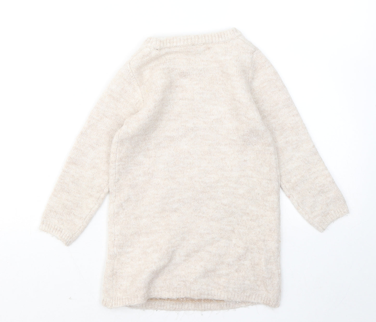 TU Girls Beige Acrylic Jumper Dress Size 18-24 Months Round Neck - Owl