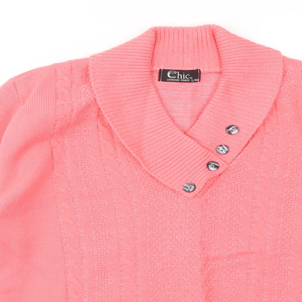 CHIC Womens Pink V-Neck Acrylic Pullover Jumper Size L