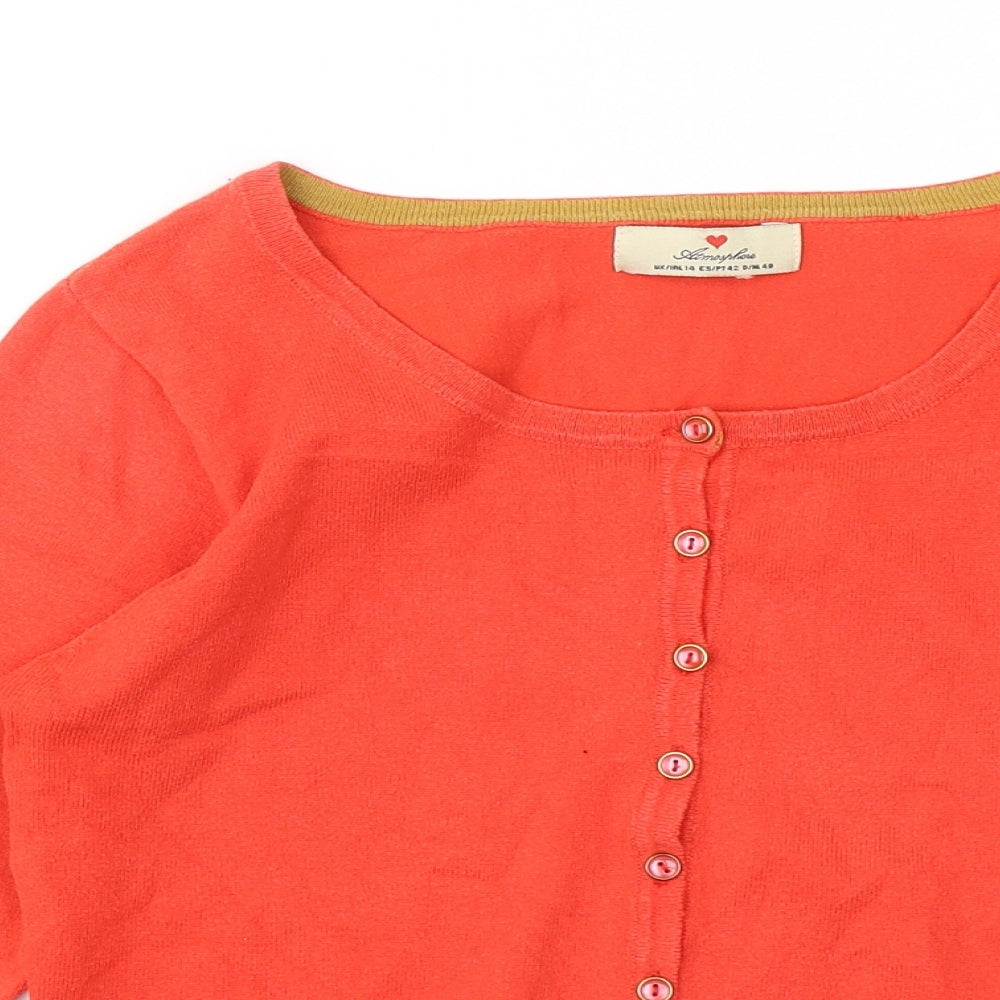 Atmosphere Womens Orange Round Neck Cotton Cardigan Jumper Size 14