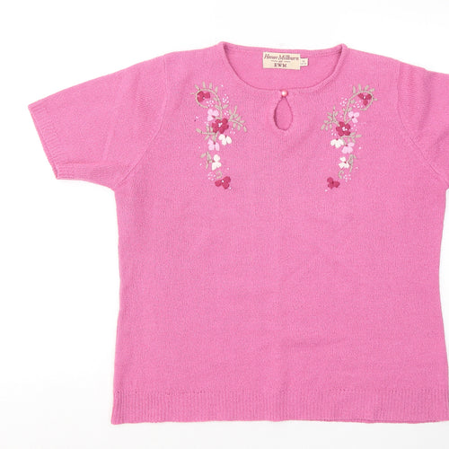 EWM Womens Pink Round Neck Acrylic Pullover Jumper Size 14