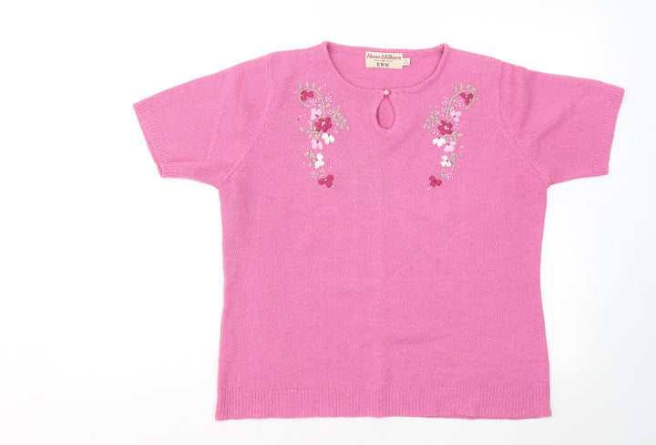 EWM Womens Pink Round Neck Acrylic Pullover Jumper Size 14