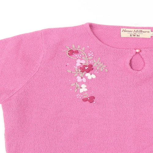 EWM Womens Pink Round Neck Acrylic Pullover Jumper Size 14