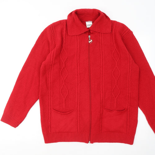 Gorgeous Womens Red Collared Acrylic Full Zip Jumper Size L