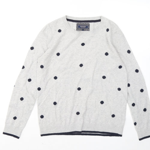 Maine Womens Grey Round Neck Polka Dot Nylon Pullover Jumper Size 12