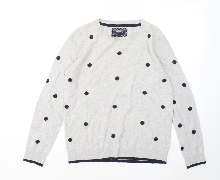 Maine Womens Grey Round Neck Polka Dot Nylon Pullover Jumper Size 12