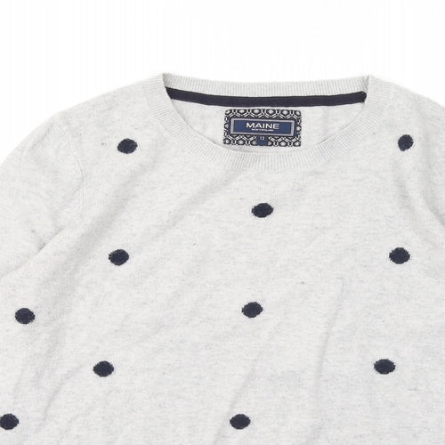 Maine Womens Grey Round Neck Polka Dot Nylon Pullover Jumper Size 12