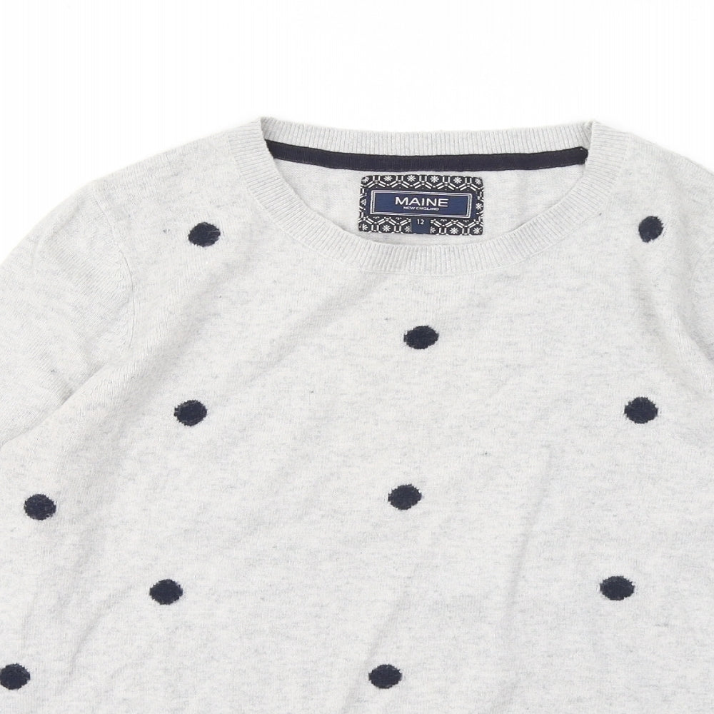 Maine Womens Grey Round Neck Polka Dot Nylon Pullover Jumper Size 12