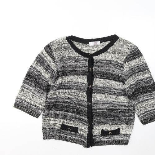 Fabrizio Womens Black Round Neck Geometric Acrylic Cardigan Jumper Size L