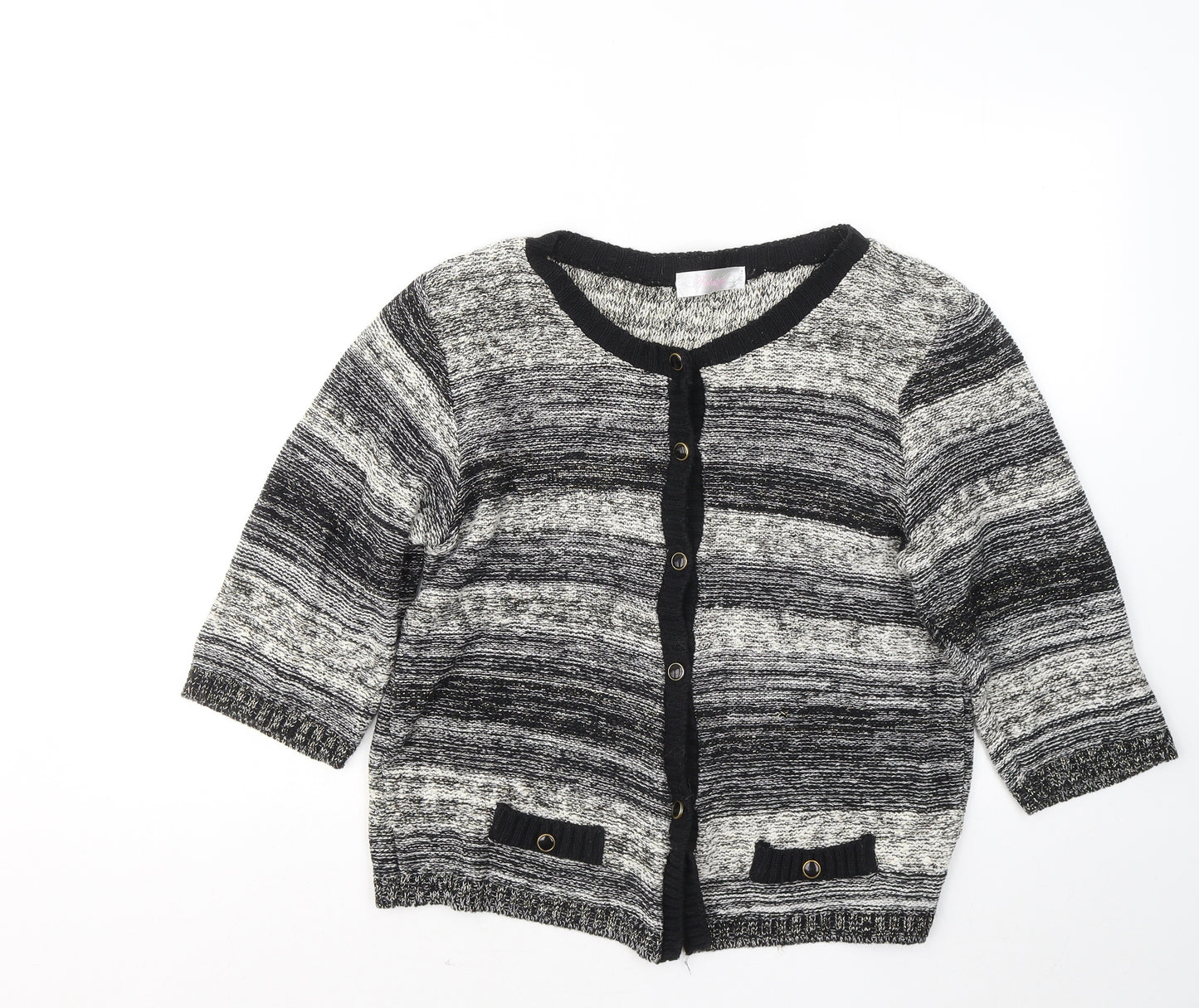 Fabrizio Womens Black Round Neck Geometric Acrylic Cardigan Jumper Size L