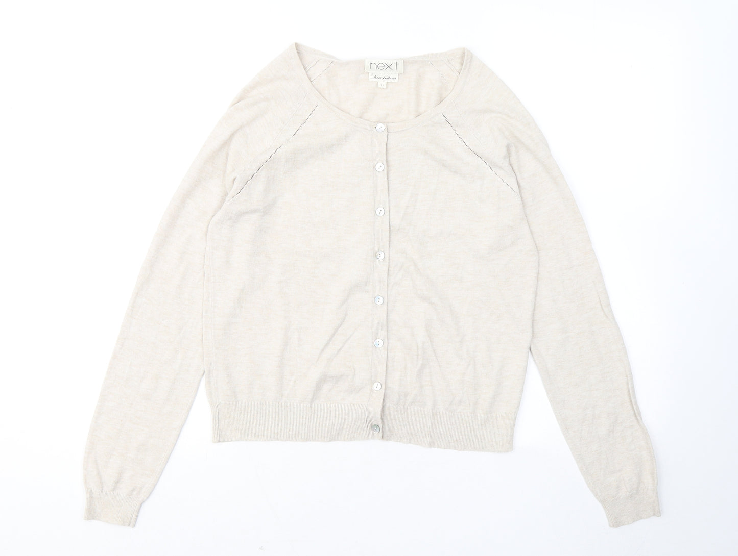 NEXT Womens Beige Round Neck Cotton Cardigan Jumper Size 12