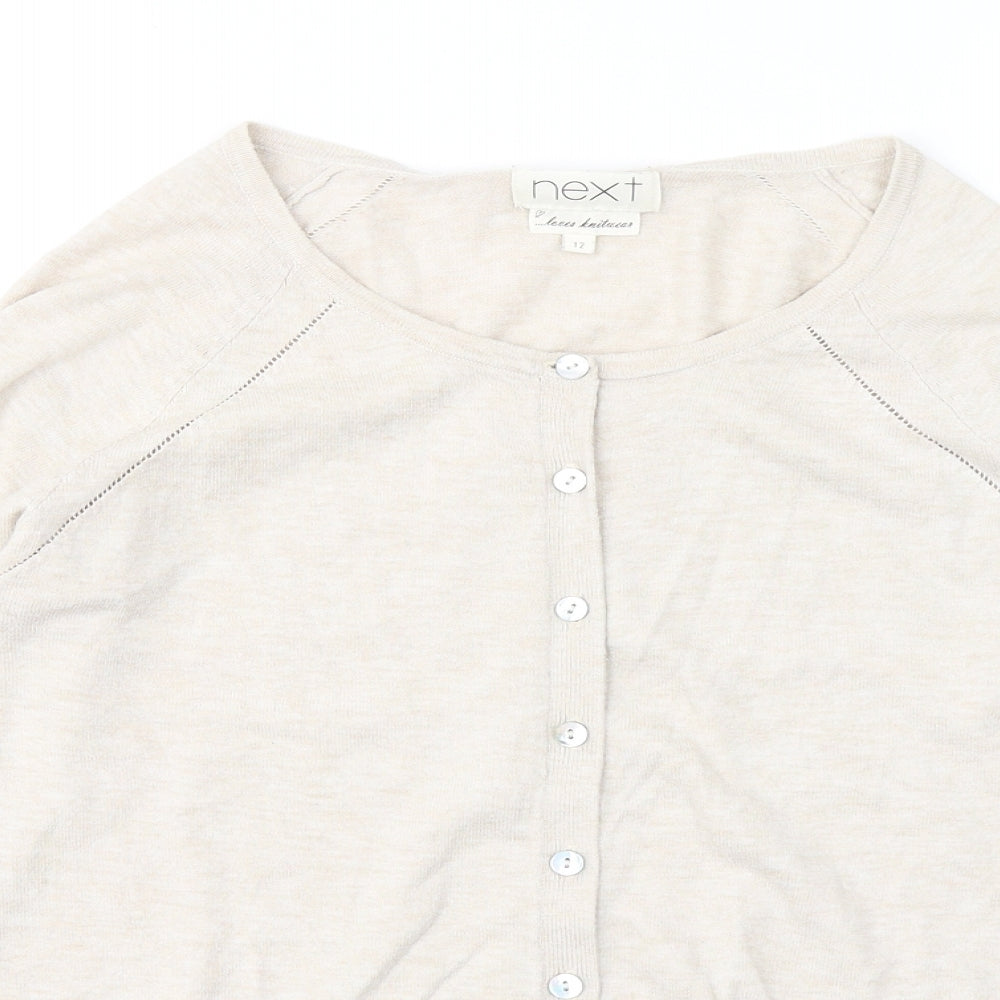 NEXT Womens Beige Round Neck Cotton Cardigan Jumper Size 12