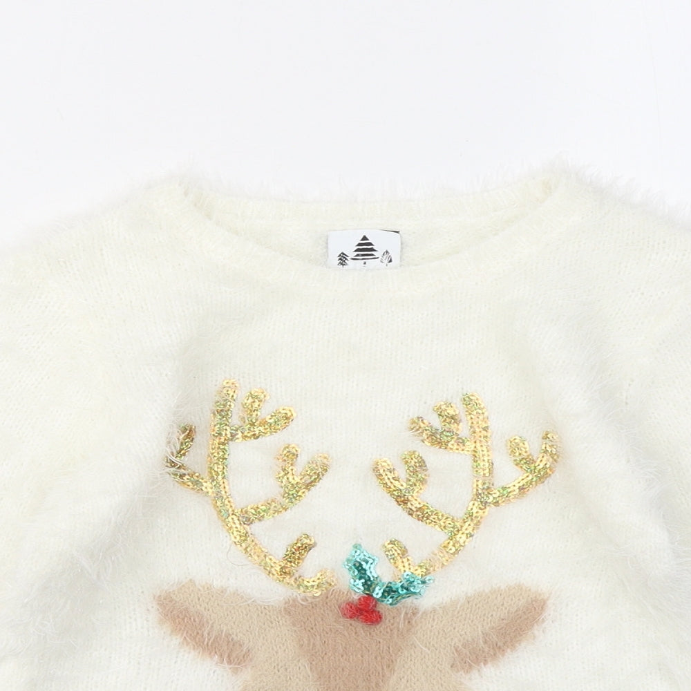 George Girls White Round Neck Polyamide Pullover Jumper Size 8-9 Years - Christmas jumper