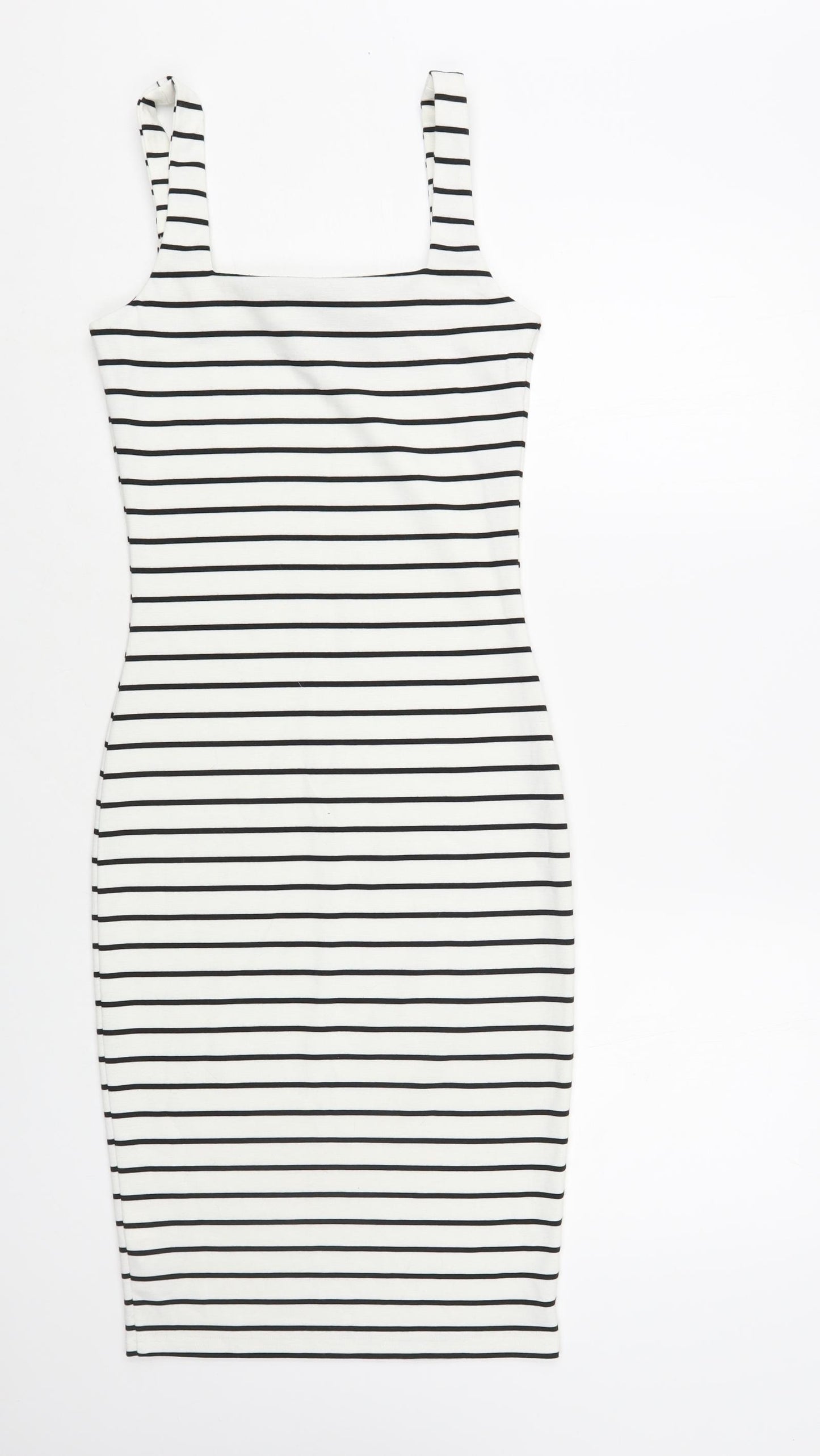 Primark Womens White Striped Polyester Tank Dress Size 8 Square Neck Pullover
