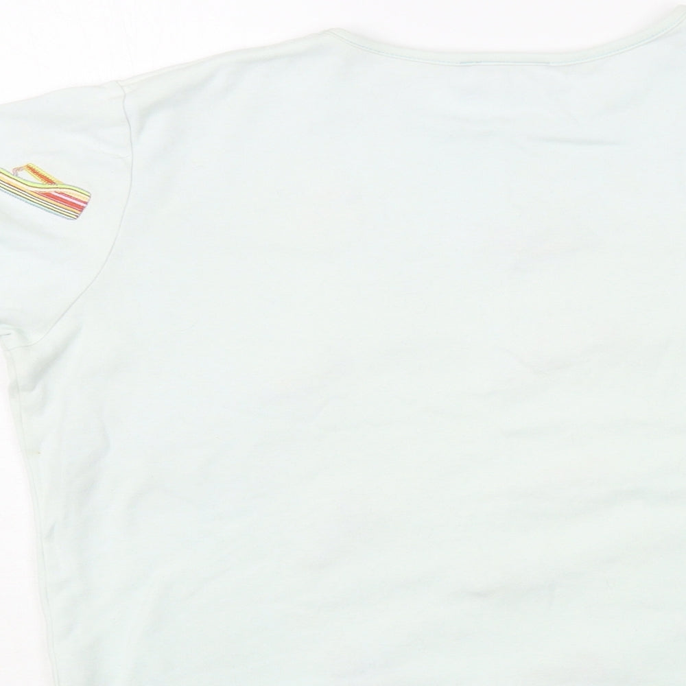 Emreco Womens Blue Geometric Cotton Basic T-Shirt Size 12 Crew Neck