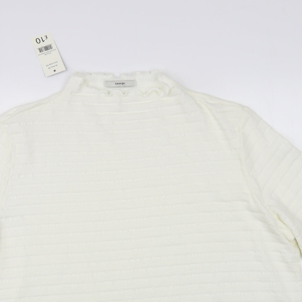 George Womens White Mock Neck Cotton Pullover Jumper Size 24