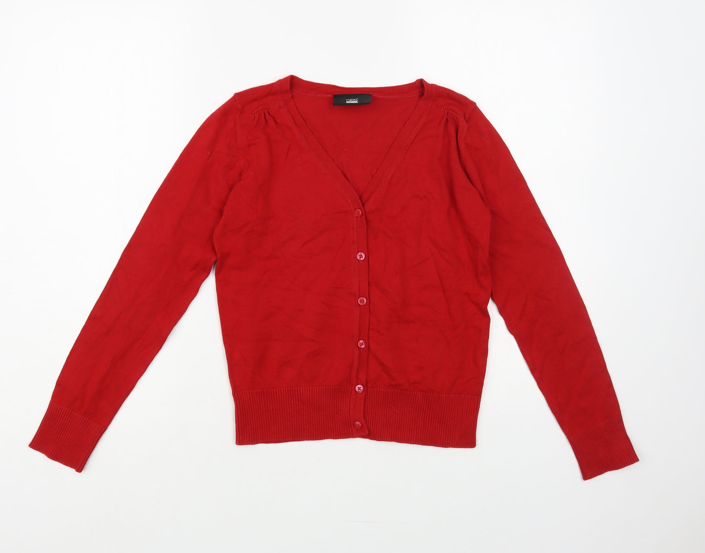 NEXT Girls Red V-Neck Cotton Cardigan Jumper Size 11 Years Button