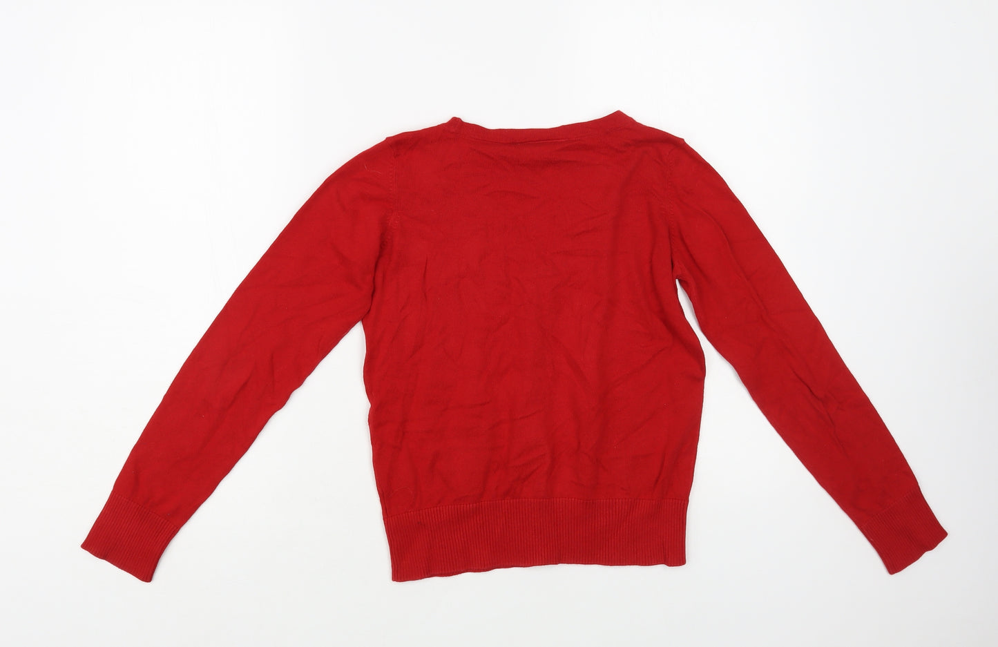 NEXT Girls Red V-Neck Cotton Cardigan Jumper Size 11 Years Button