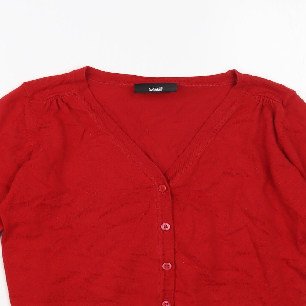 NEXT Girls Red V-Neck Cotton Cardigan Jumper Size 11 Years Button