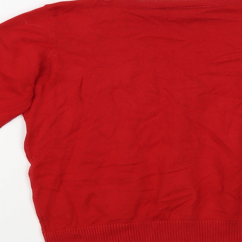 NEXT Girls Red V-Neck Cotton Cardigan Jumper Size 11 Years Button
