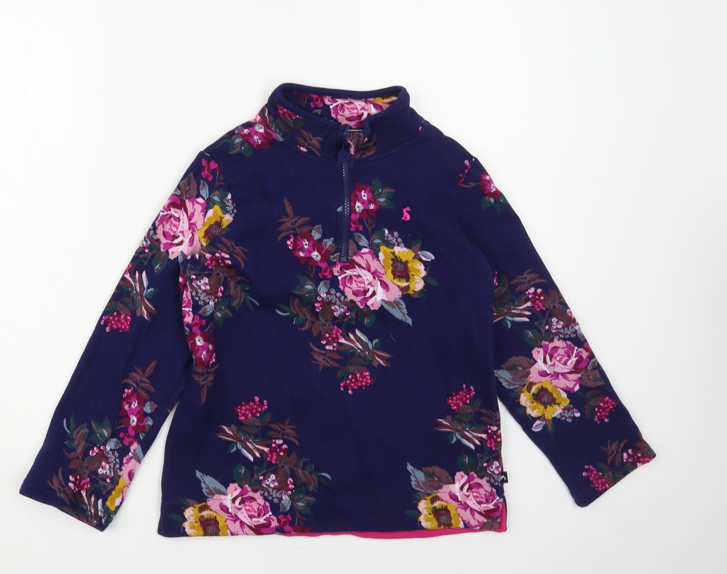 Joules Girls Blue Floral Cotton Pullover Sweatshirt Size 9-10 Years Zip