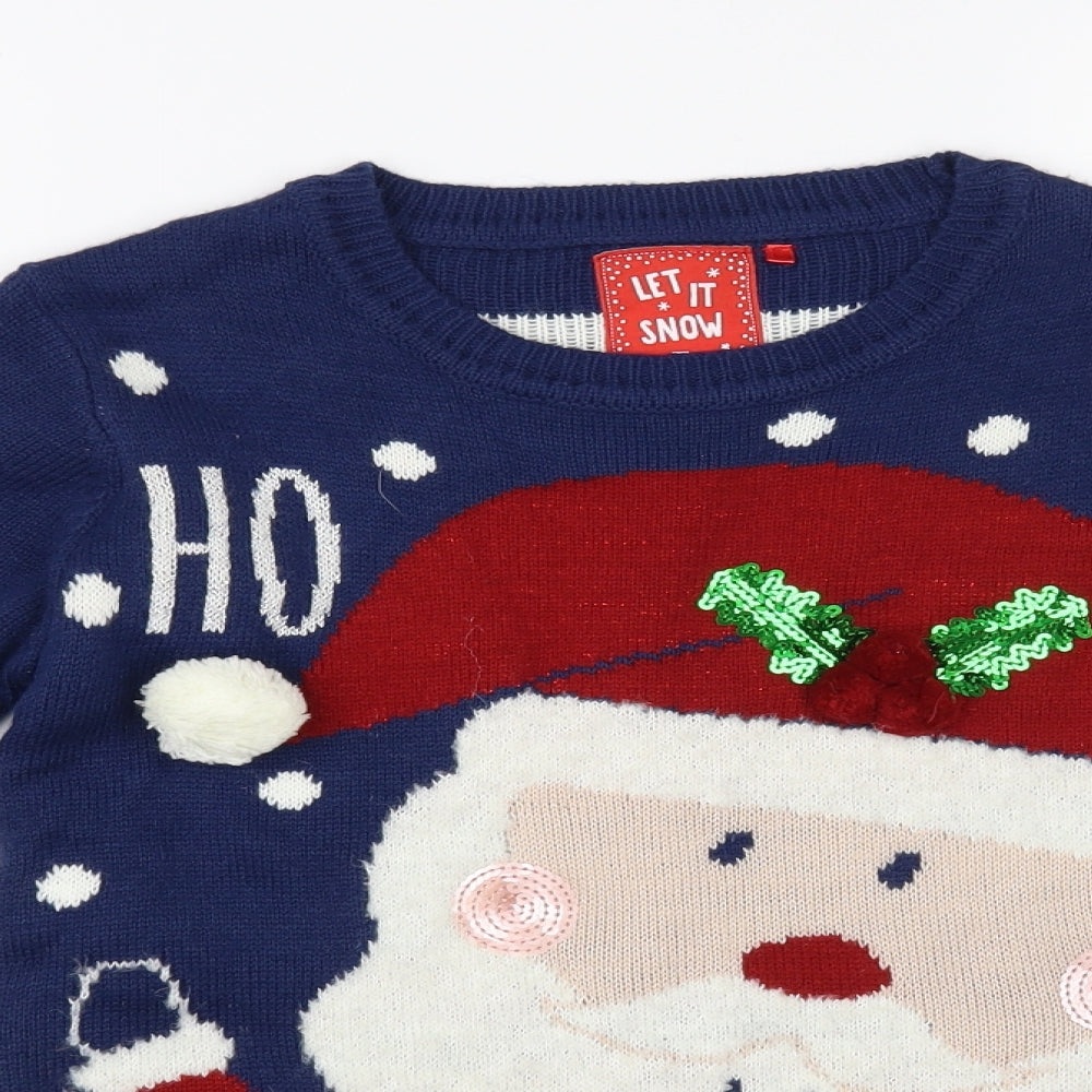 TU Girls Blue Crew Neck Acrylic Pullover Jumper Size 12 Years Pullover - Santa