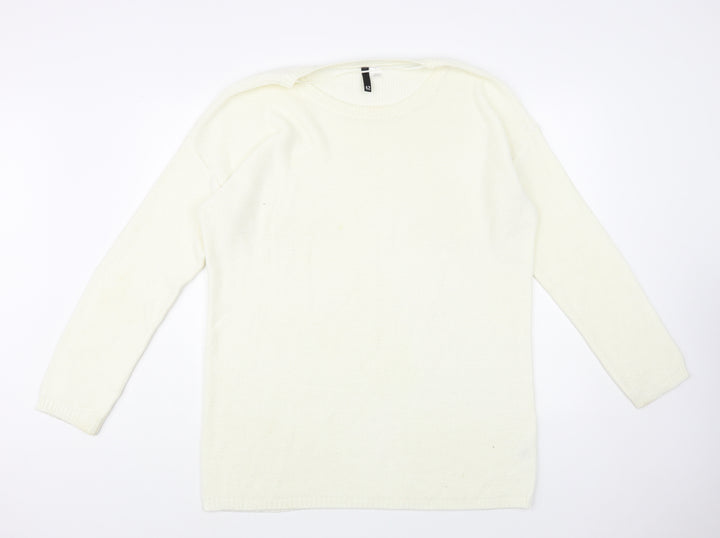H&M Womens Ivory Boat Neck Acrylic Tunic Jumper Size 14