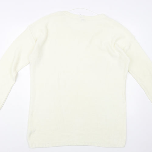 H&M Womens Ivory Boat Neck Acrylic Tunic Jumper Size 14