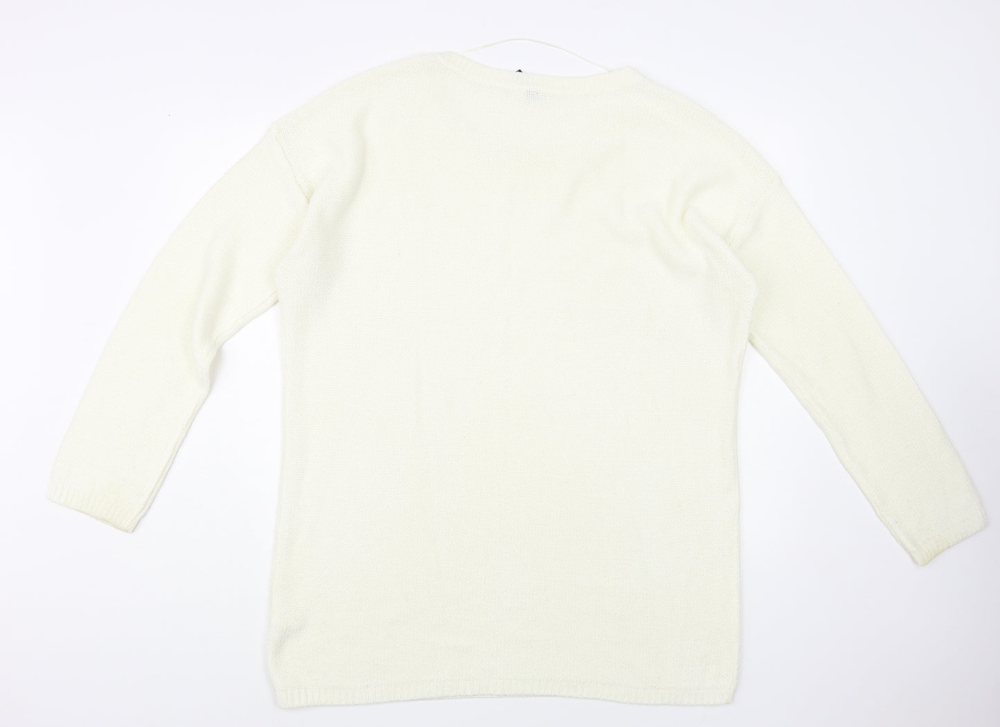 H&M Womens Ivory Boat Neck Acrylic Tunic Jumper Size 14