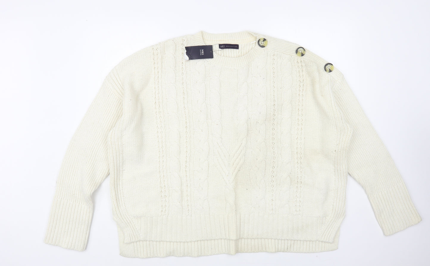 Marks and Spencer Womens Ivory Crew Neck Cotton Pullover Jumper Size 22