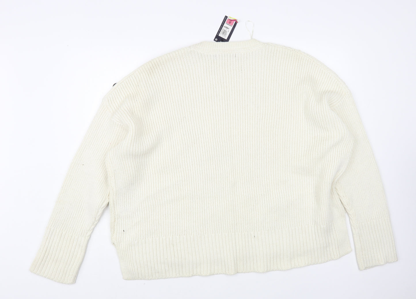 Marks and Spencer Womens Ivory Crew Neck Cotton Pullover Jumper Size 22