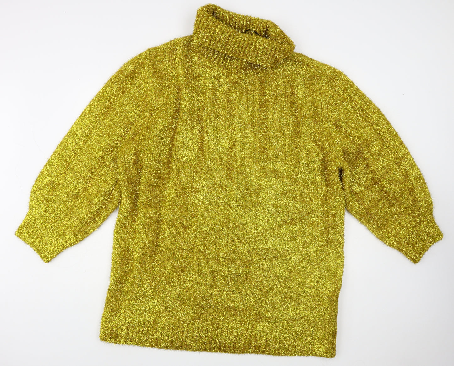 H&M Womens Gold Roll Neck Acrylic Tunic Jumper Size XL