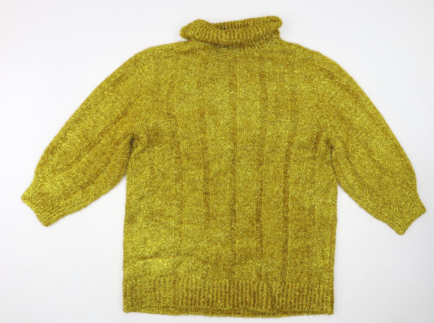 H&M Womens Gold Roll Neck Acrylic Tunic Jumper Size XL