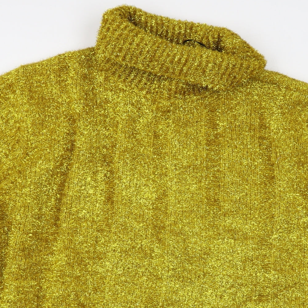 H&M Womens Gold Roll Neck Acrylic Tunic Jumper Size XL
