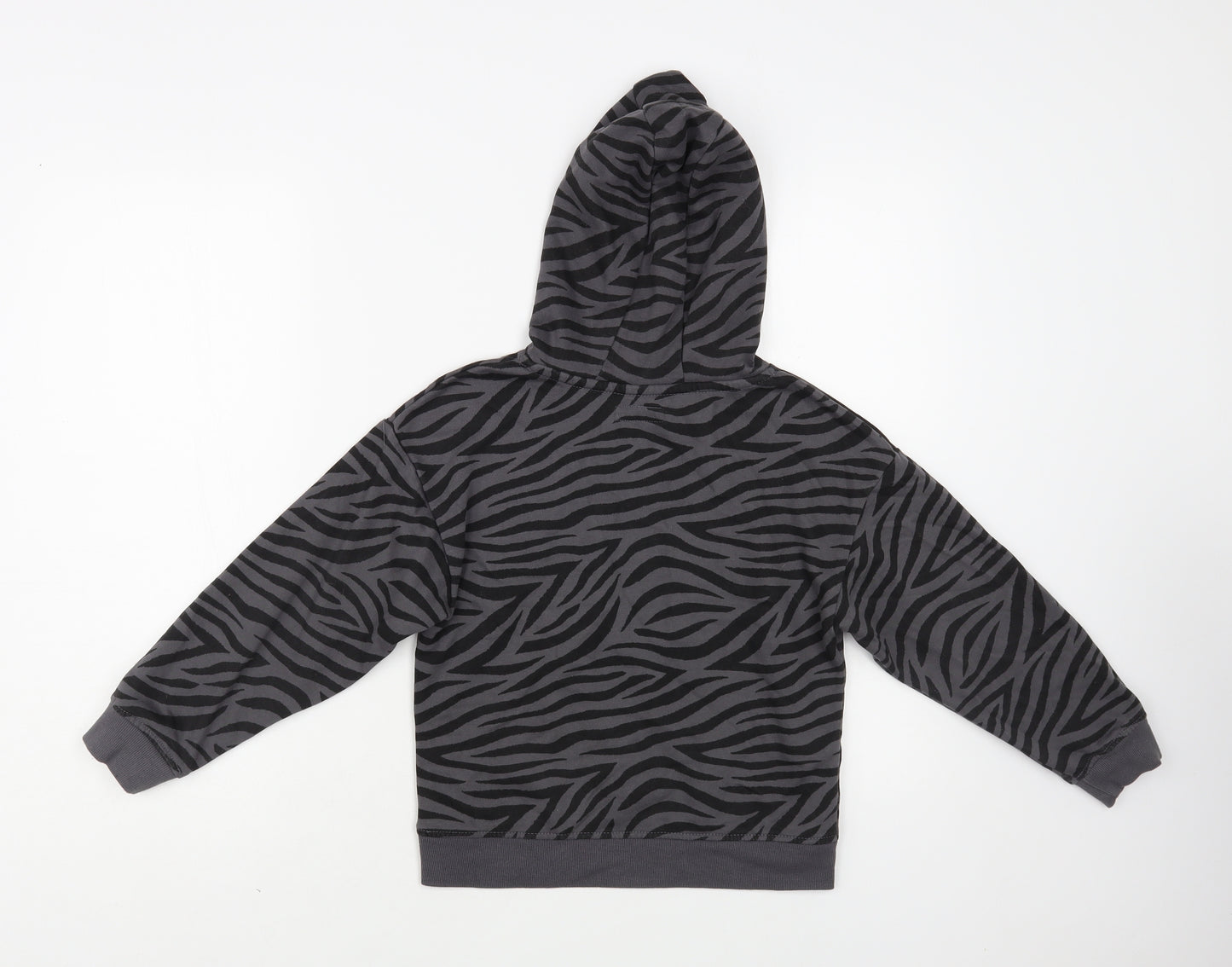 Primark Girls Grey Animal Print Cotton Pullover Hoodie Size 7-8 Years Pullover