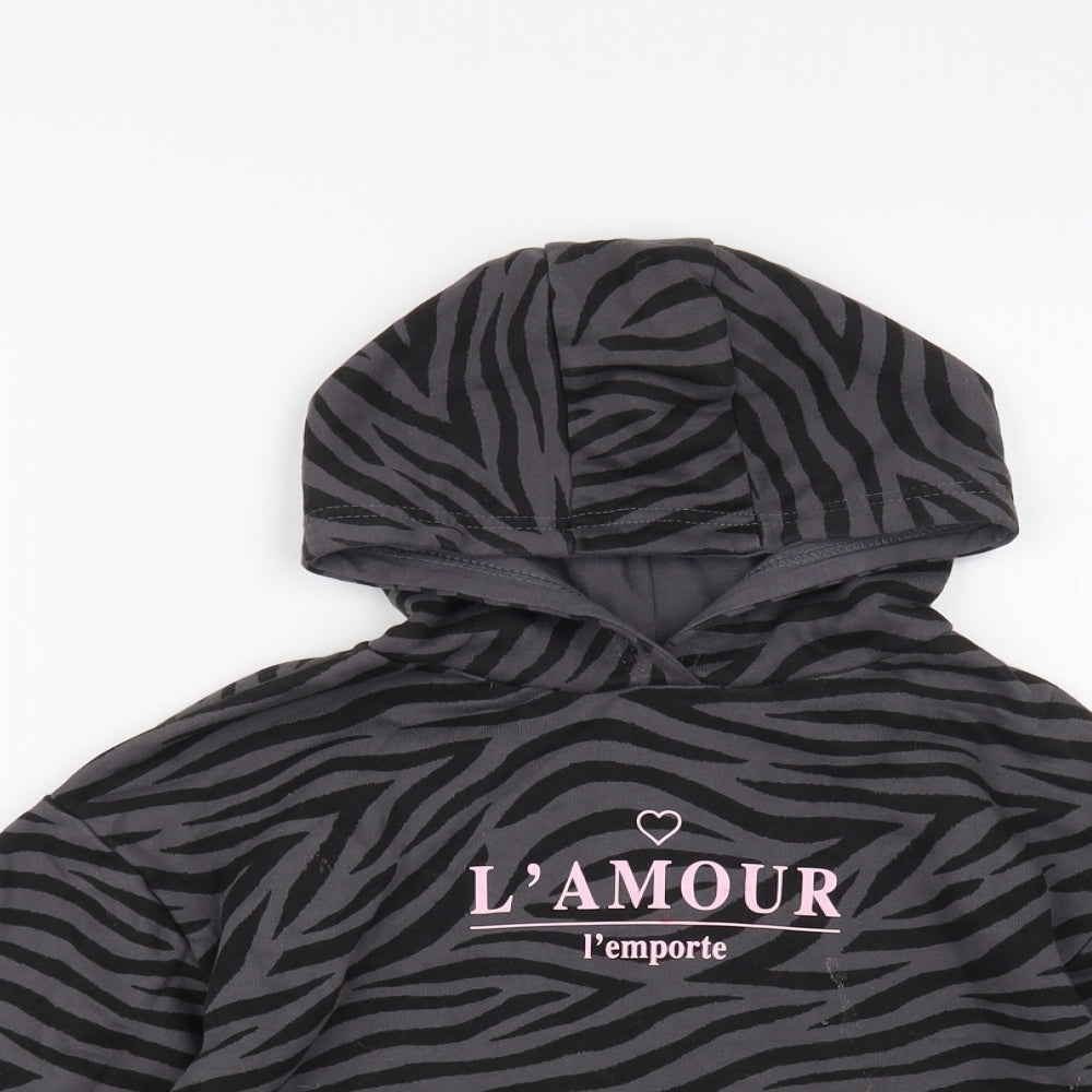 Primark Girls Grey Animal Print Cotton Pullover Hoodie Size 7-8 Years Pullover