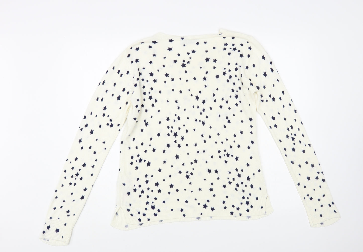 Marks and Spencer Womens White Crew Neck Geometric Acrylic Pullover Jumper Size 12 - Star Pattern