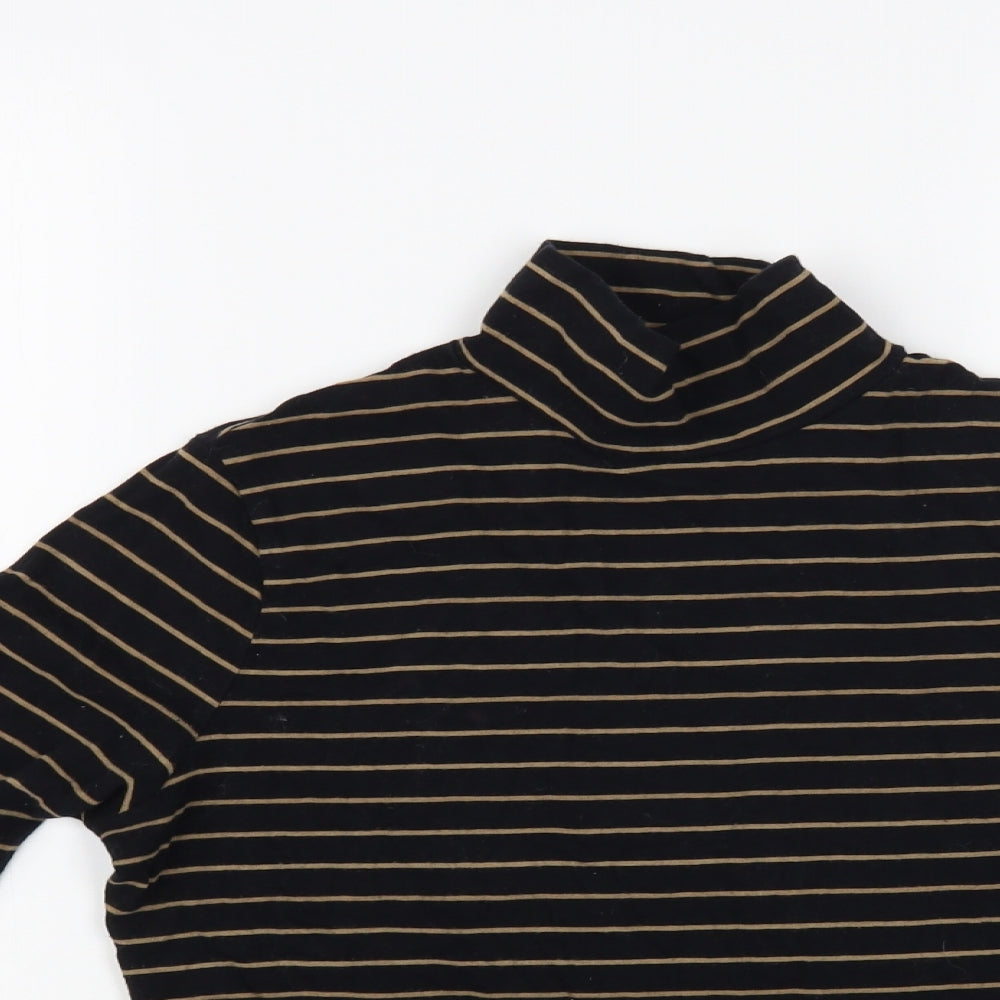 Marks and Spencer Womens Black Striped Cotton Basic T-Shirt Size 10 Roll Neck