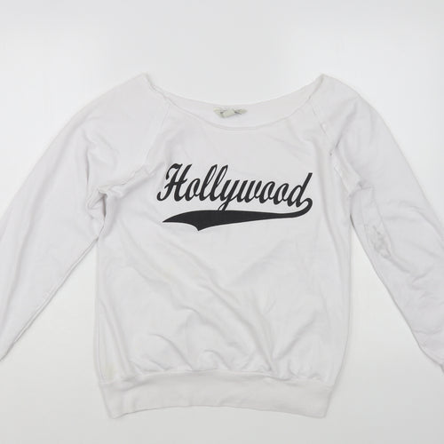 Vintage Girl Womens White Cotton Pullover Sweatshirt Size S Pullover - Hollywood