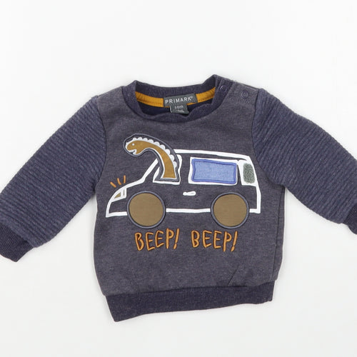 {Primark Baby Blue Cotton Pullover Jumper Size 3-6 Months Snap - Dino