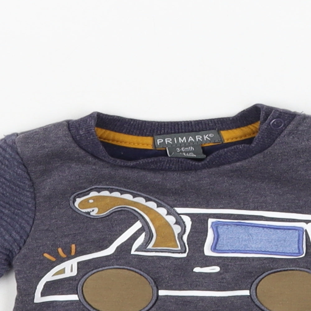 {Primark Baby Blue Cotton Pullover Jumper Size 3-6 Months Snap - Dino