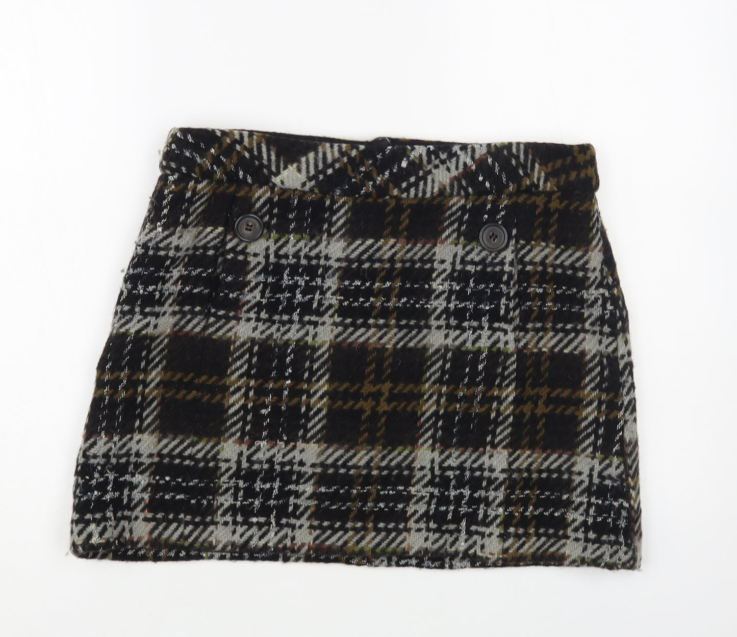 CCDK Copenhagen Womens Black Plaid Wool Mini Skirt Size 10 Button