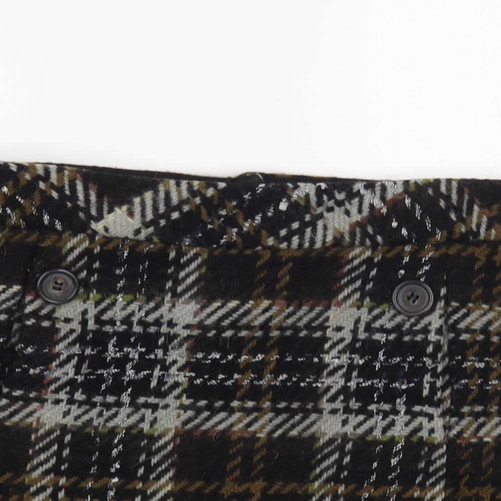 CCDK Copenhagen Womens Black Plaid Wool Mini Skirt Size 10 Button