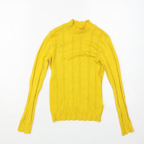 Miss Selfridge Womens Yellow Mock Neck Viscose Pullover Jumper Size 8