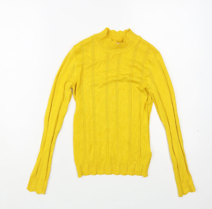 Miss Selfridge Womens Yellow Mock Neck Viscose Pullover Jumper Size 8
